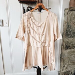Lagenlook Cotton Wearable Art Light Tan Tunic Top